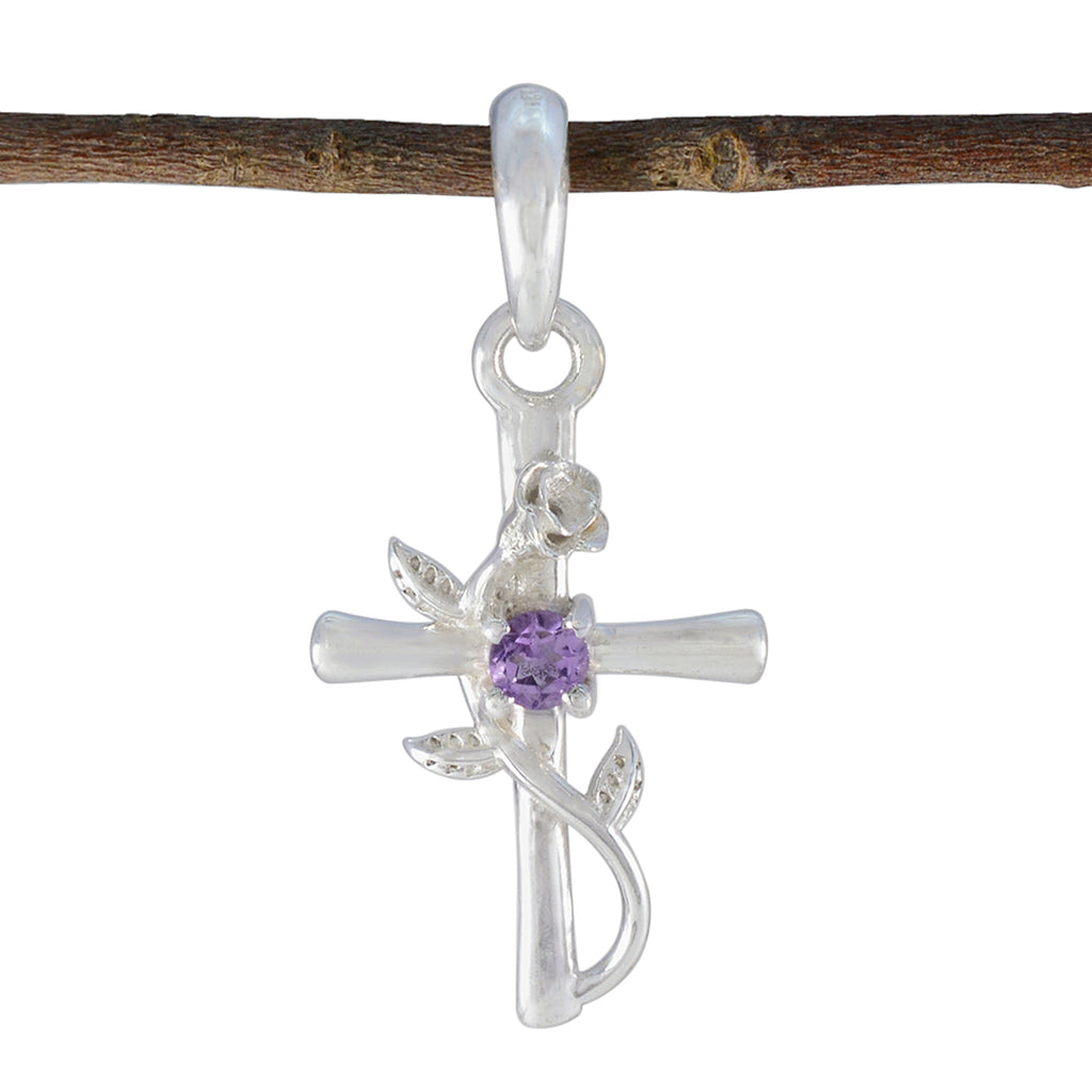 Amethyst Dainty French 92.5 Silver Solitaire Purple Pendant