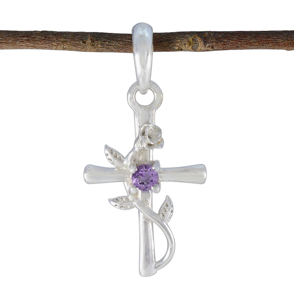 Amethyst Dainty French 92.5 Silver Solitaire Purple Pendant