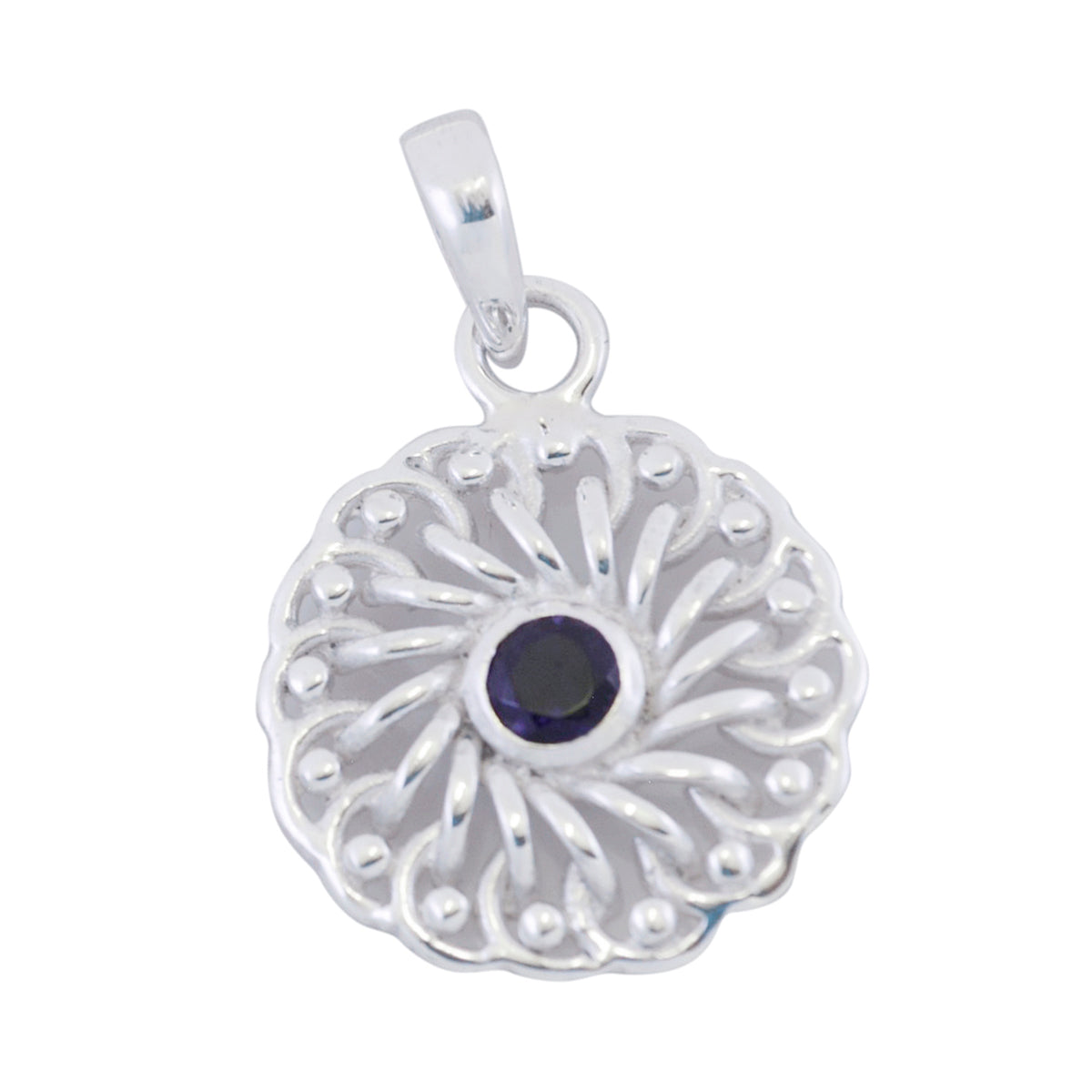 Amethyst Tiny French Silver Solitaire Purple Pendant Imagen principal del producto