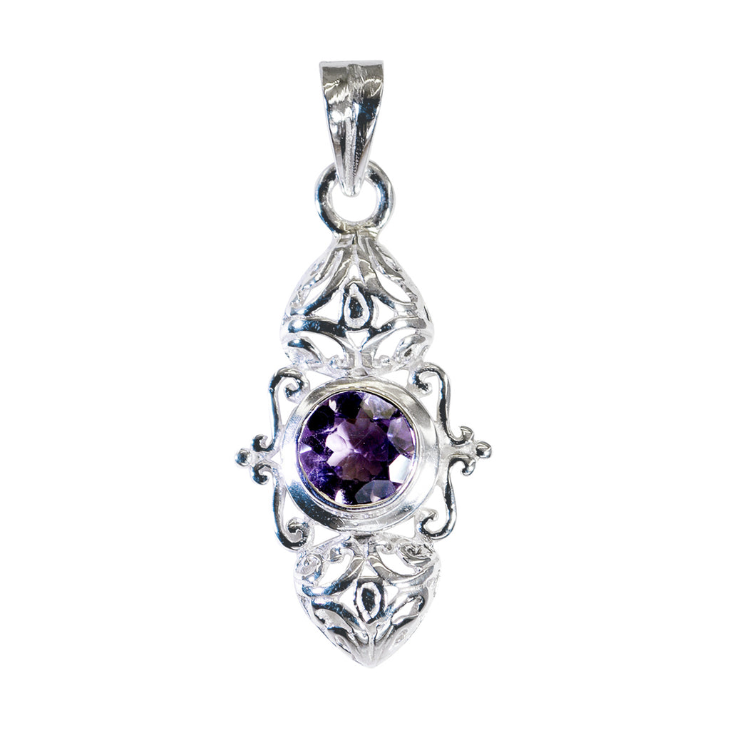 Colgante solitario de amatista, ligero como una pluma, estilo victoriano Isabel, en plata 925 italiana.