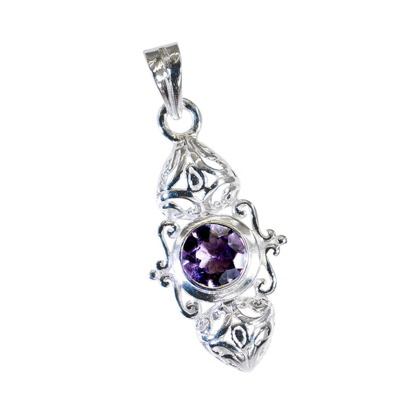 Colgante solitario de amatista, ligero como una pluma, estilo victoriano Isabel, en plata 925 italiana.