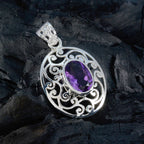 Amethyst Eye-catching Italian 925 Silver Solitaire Lea Art-Deco Purple Pendant Jewelry