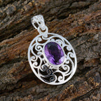 Amethyst Eye-catching Italian 925 Silver Solitaire Lea Art-Deco Purple Pendant Jewelry