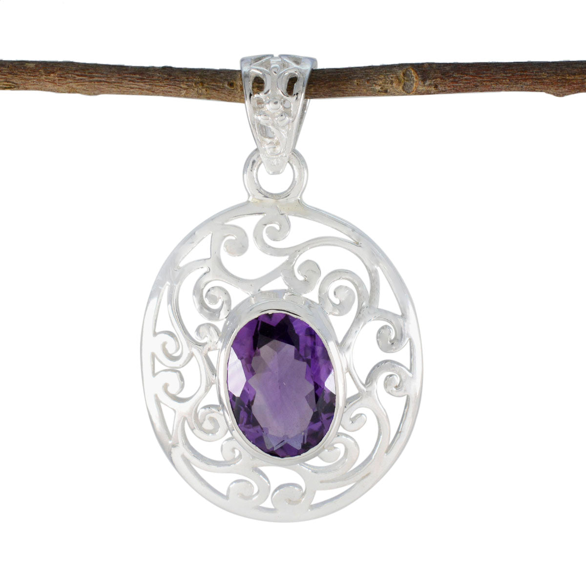 Amethyst Eye-catching Italian 925 Silver Solitaire Purple Pendant
