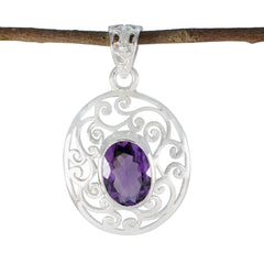 Amethyst Eye-catching Italian 925 Silver Solitaire Purple Pendant
