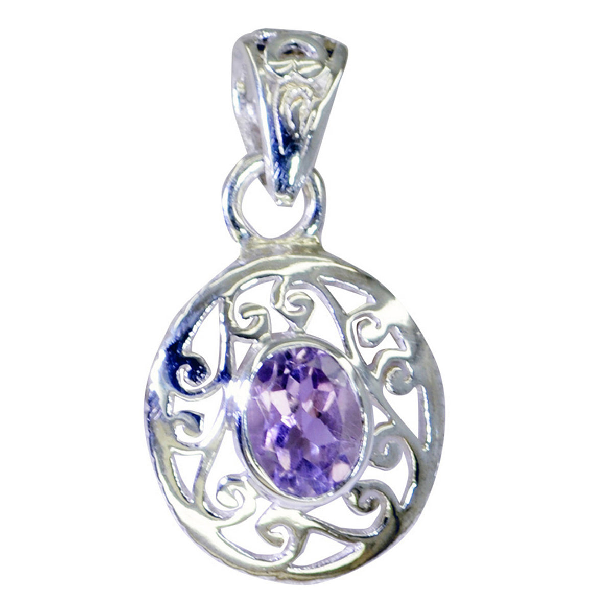 Amethyst Eye-catching Italian 925 Silver Solitaire Lea Art-Deco Purple Pendant Jewelry