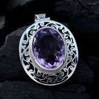 Amethyst Chunky German Sterling Silver Solitaire Nova Geometric Purple Pendant Jewellery