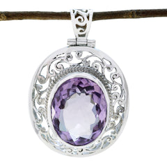 Amethyst Chunky German Sterling Silver Solitaire Purple Pendant