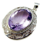 Amethyst Chunky German Sterling Silver Solitaire Nova Geometric Purple Pendant Jewellery