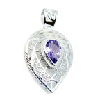 Amethyst Chunky German 925 Silver Solitaire Purple Pendant