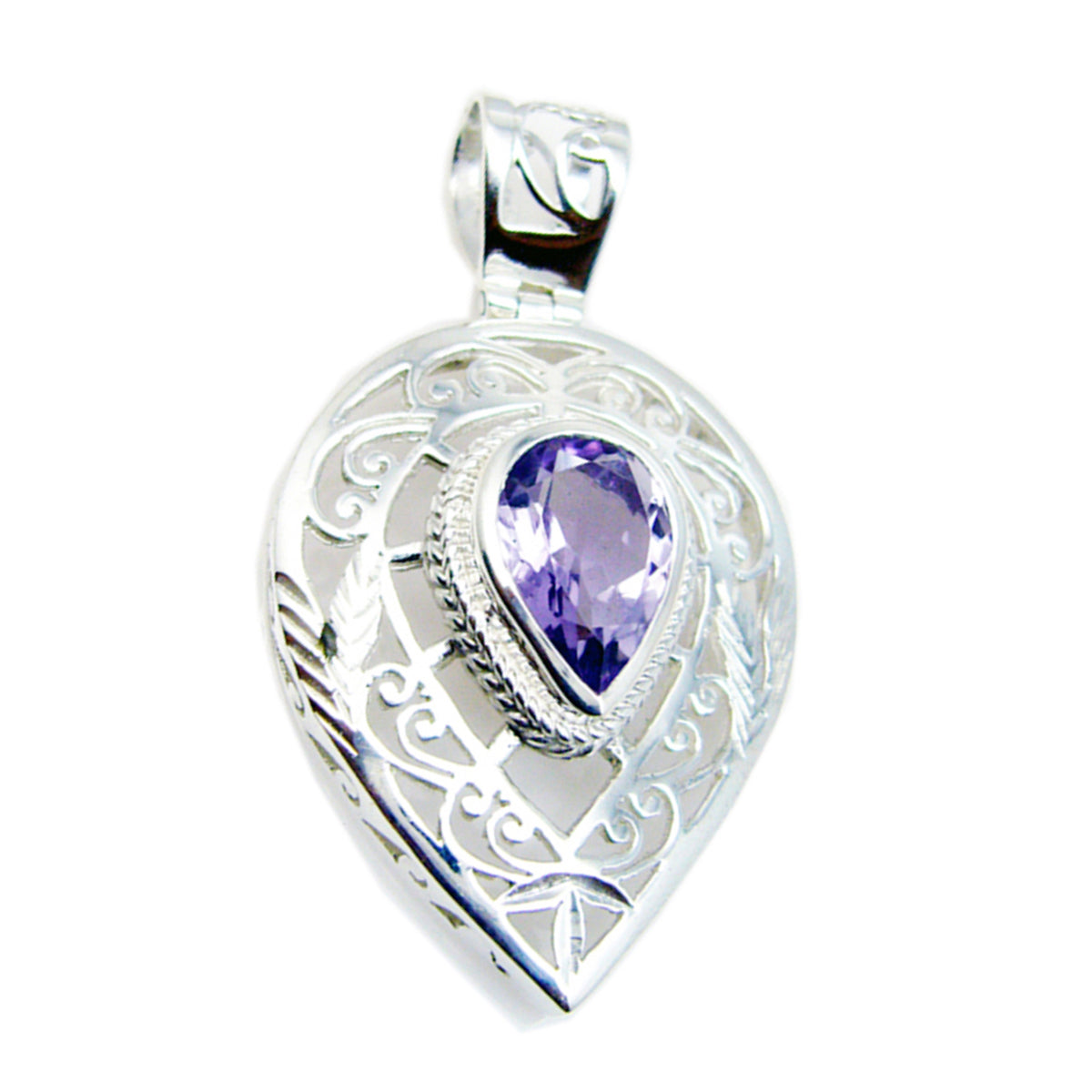 Amethyst Chunky German 925 Silver Solitaire Purple Pendant
