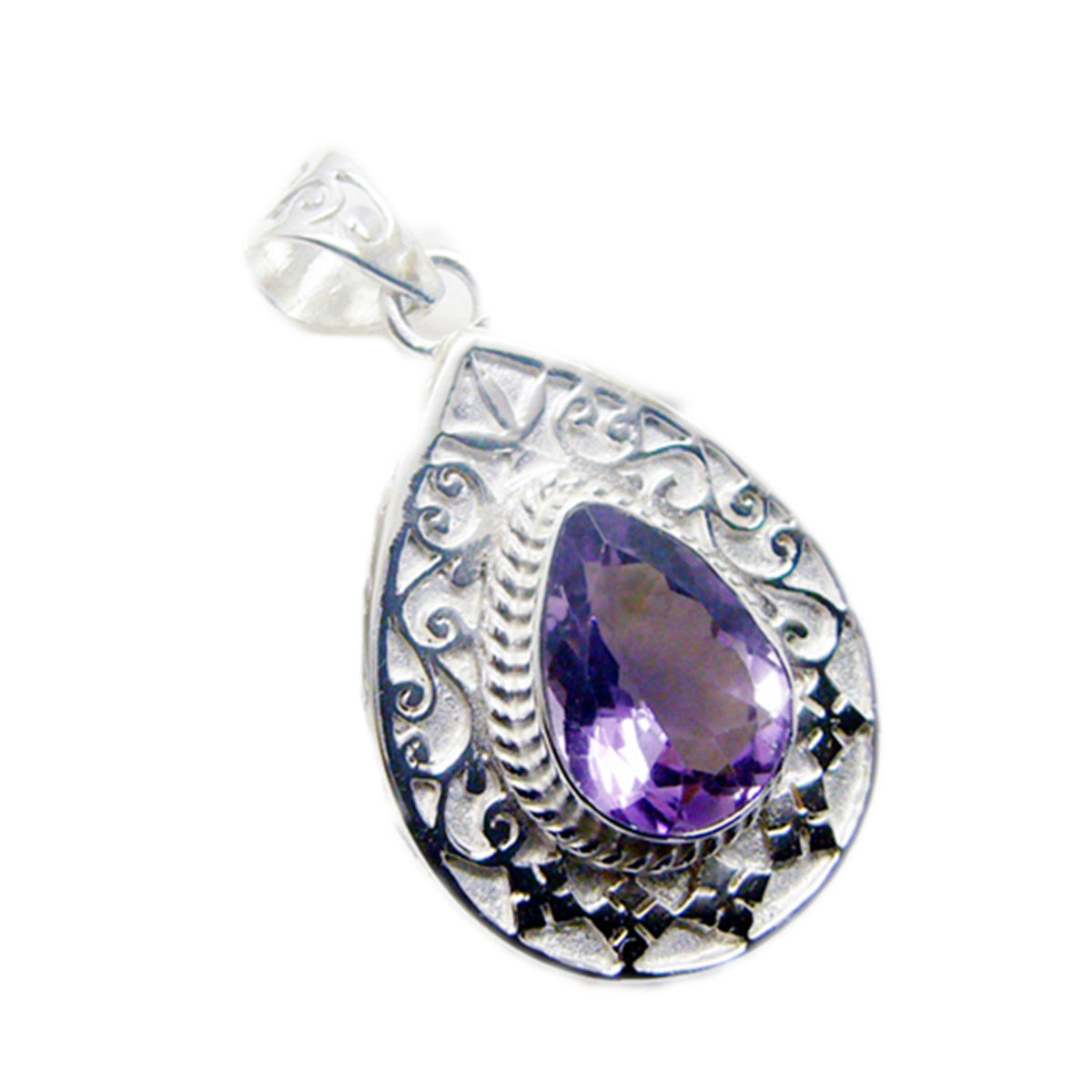 Colgante solitario de amatista esencial en plata italiana 92,5 con filigrana morada Clara Imagen principal del producto