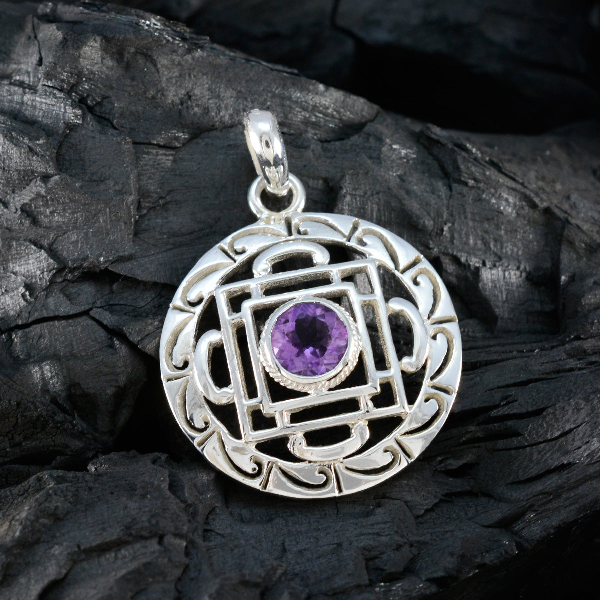 Amethyst Essential Spanish Silver Solitaire Isadora Geometric Purple Pendant Jewelry