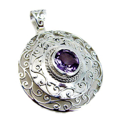 Amethyst Chunky German Sterling Silver Solitaire Purple Pendant