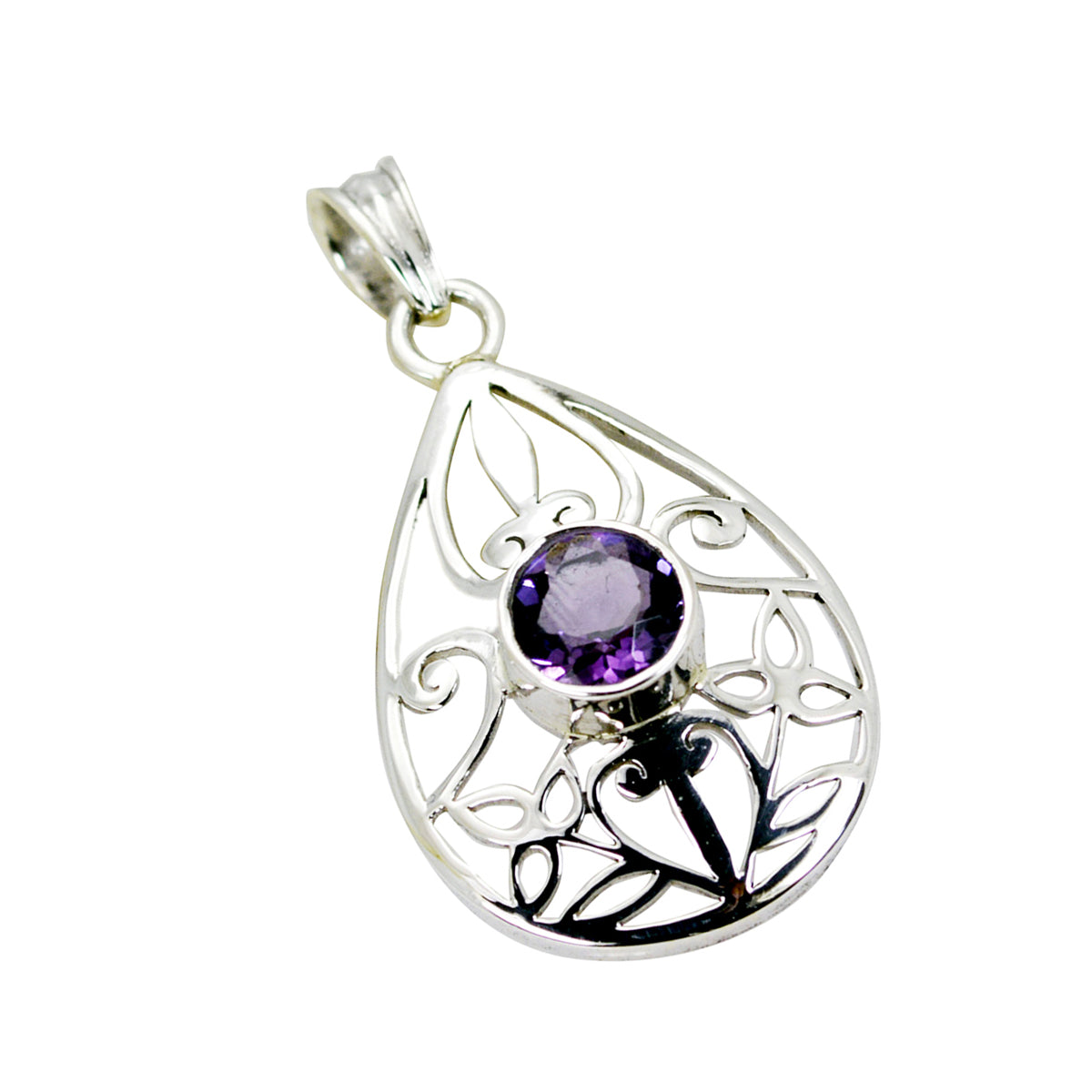 Llamativo colgante de amatista en plata 92,5 española con filigrana otoñal en color morado. Imagen secundaria del producto
