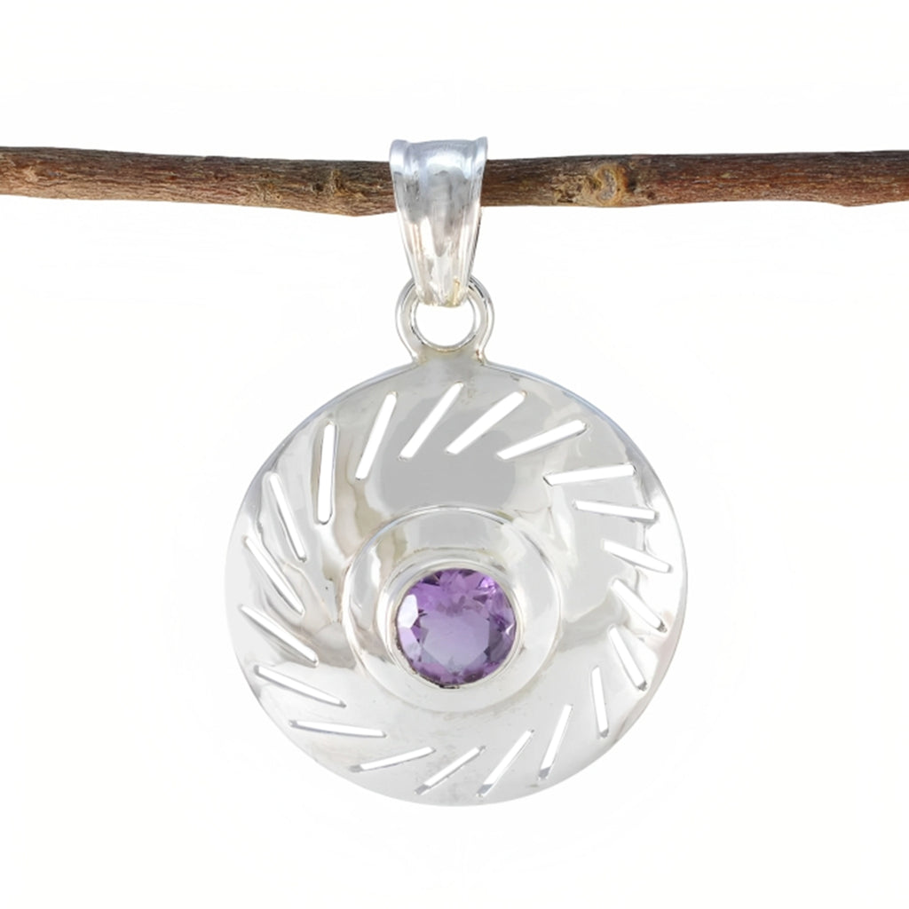 Amethyst Tiny French Silver Solitaire Purple Pendant