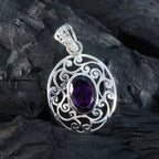 Amethyst Classic German Sterling Silver Solitaire Ellie Filigree Purple Pendant Jewellery
