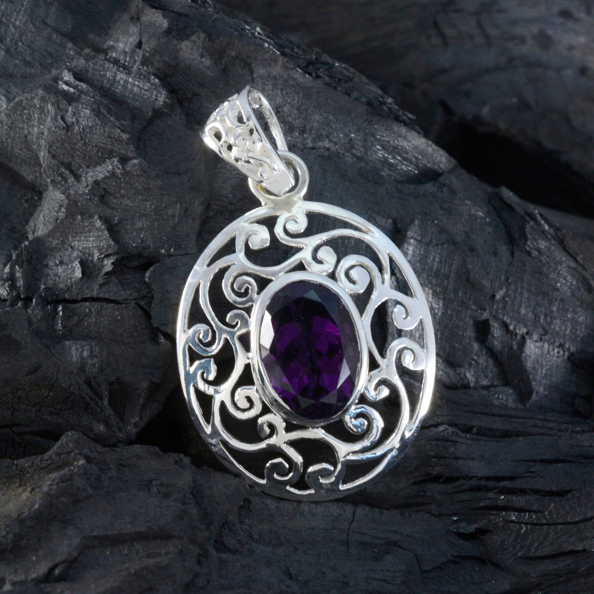 Amethyst Classic German Sterling Silver Solitaire Ellie Filigree Purple Pendant Jewellery