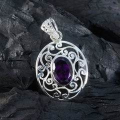 Amethyst Classic German Sterling Silver Solitaire Ellie Filigree Purple Pendant Jewellery