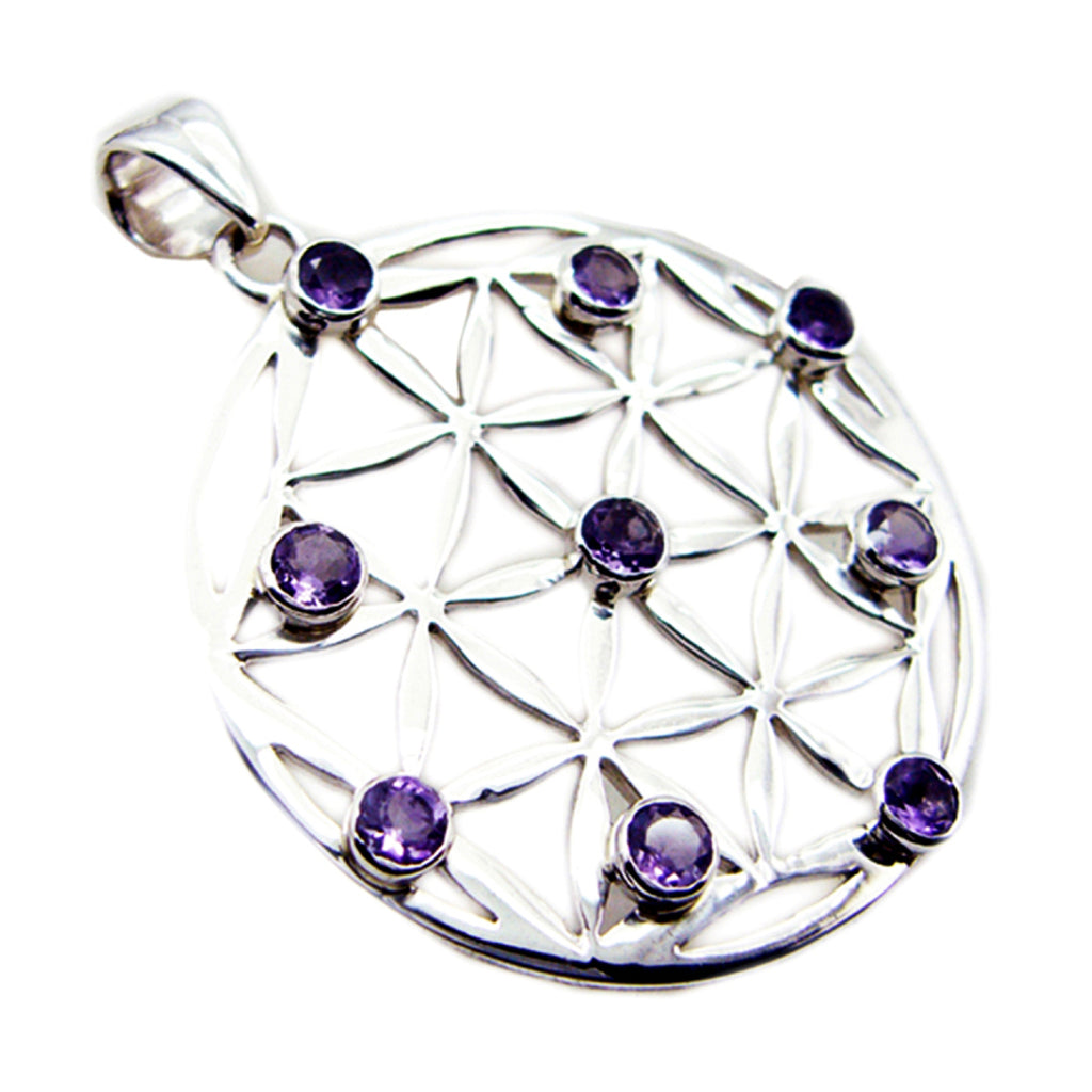 Amethyst Statement Italian 925 Silver Navratna Purple Pendant