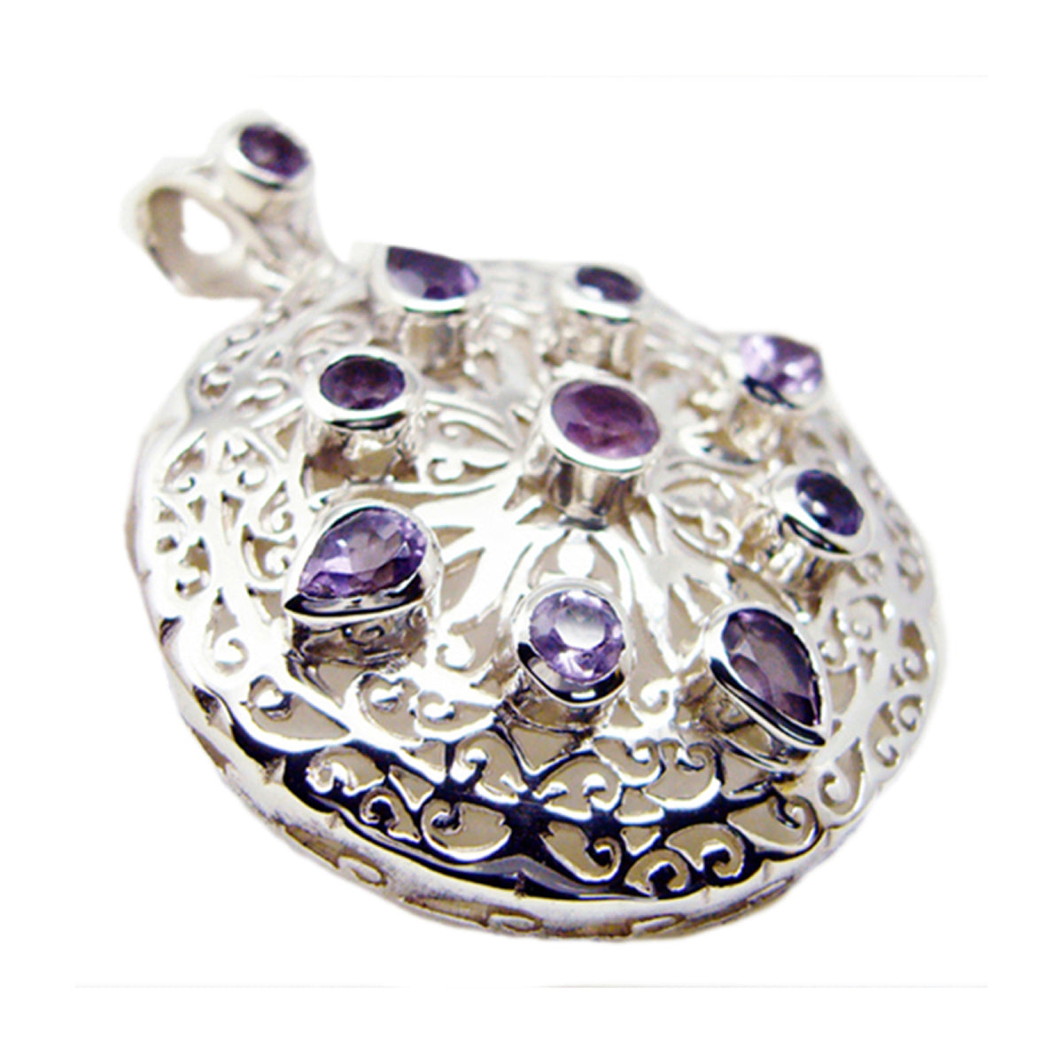 Amethyst Statement French Silver multiple Purple Pendant
