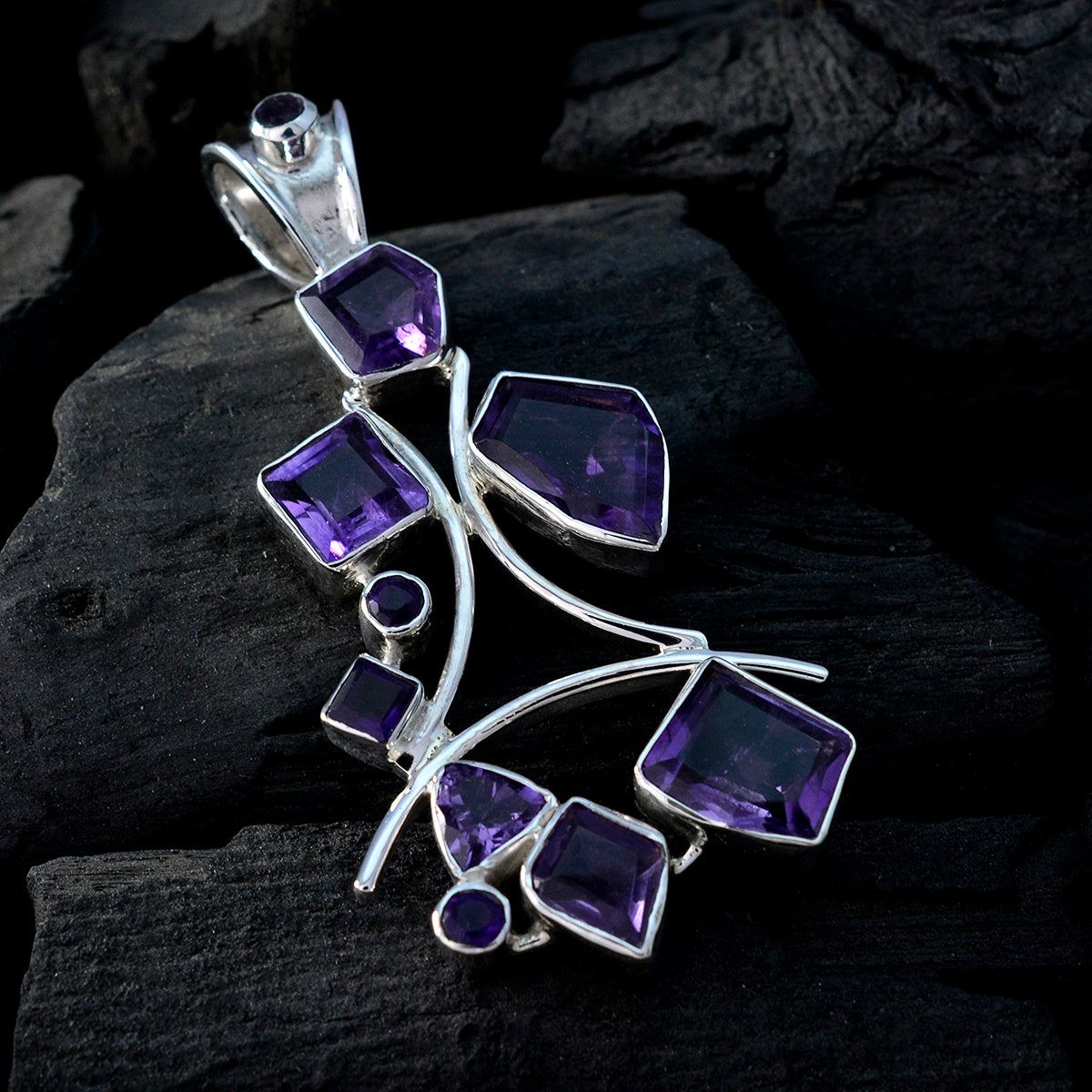 Amethyst Edgy Russian Sterling Silver multiple Tereza Luxurious Purple Pendant Jewellery