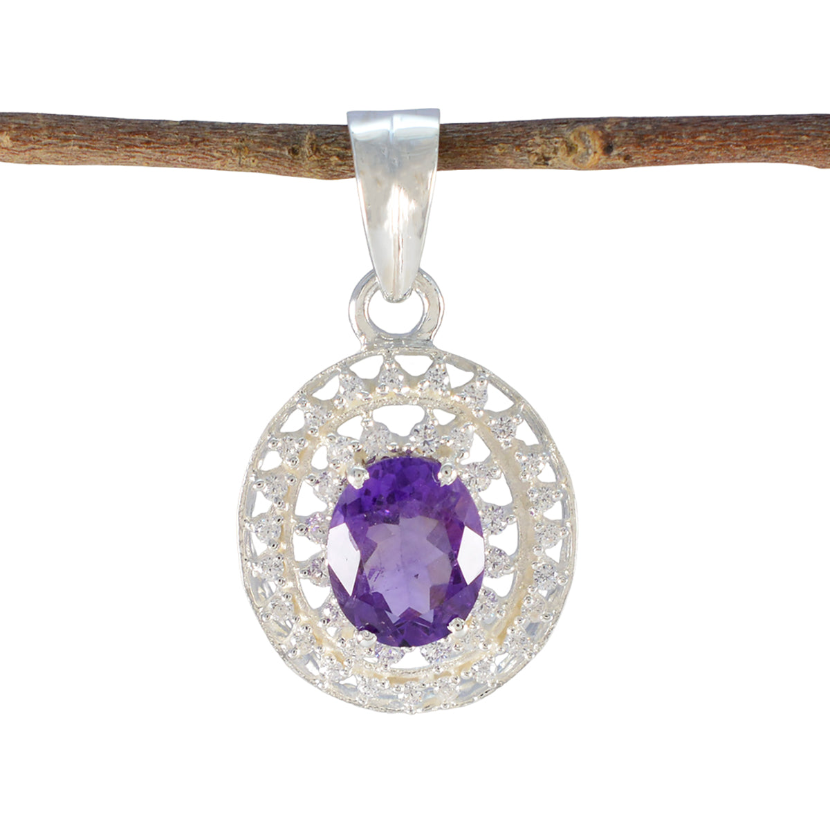 Amethyst Edgy Middle Eastern 925 Silver multiple Purple Pendant Hoofdafbeelding