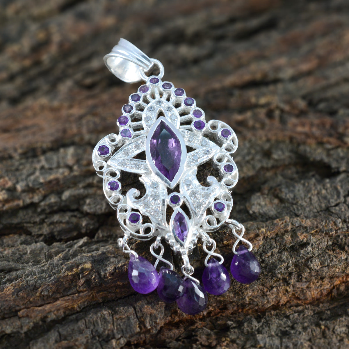 Amethyst Statement Indian Silver multiple Maria Heritage Purple Pendant Jewelry