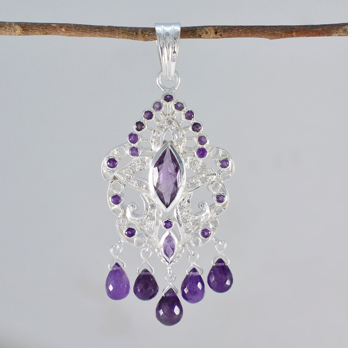 Amethyst Statement Indian Silver multiple Maria Heritage Purple Pendant Jewelry