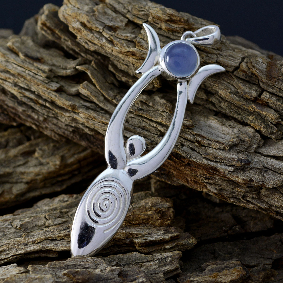 Blue Chalcedony Whisper-thin Italian 925 Silver Solitaire Clara Eternity Blue Pendant Jewelry