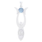 Blue Chalcedony Whisper-thin Italian 925 Silver Solitaire Blue Pendant