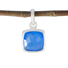 Blue Chalcedony Dainty Italian 925 Silver Solitaire Blue Pendant