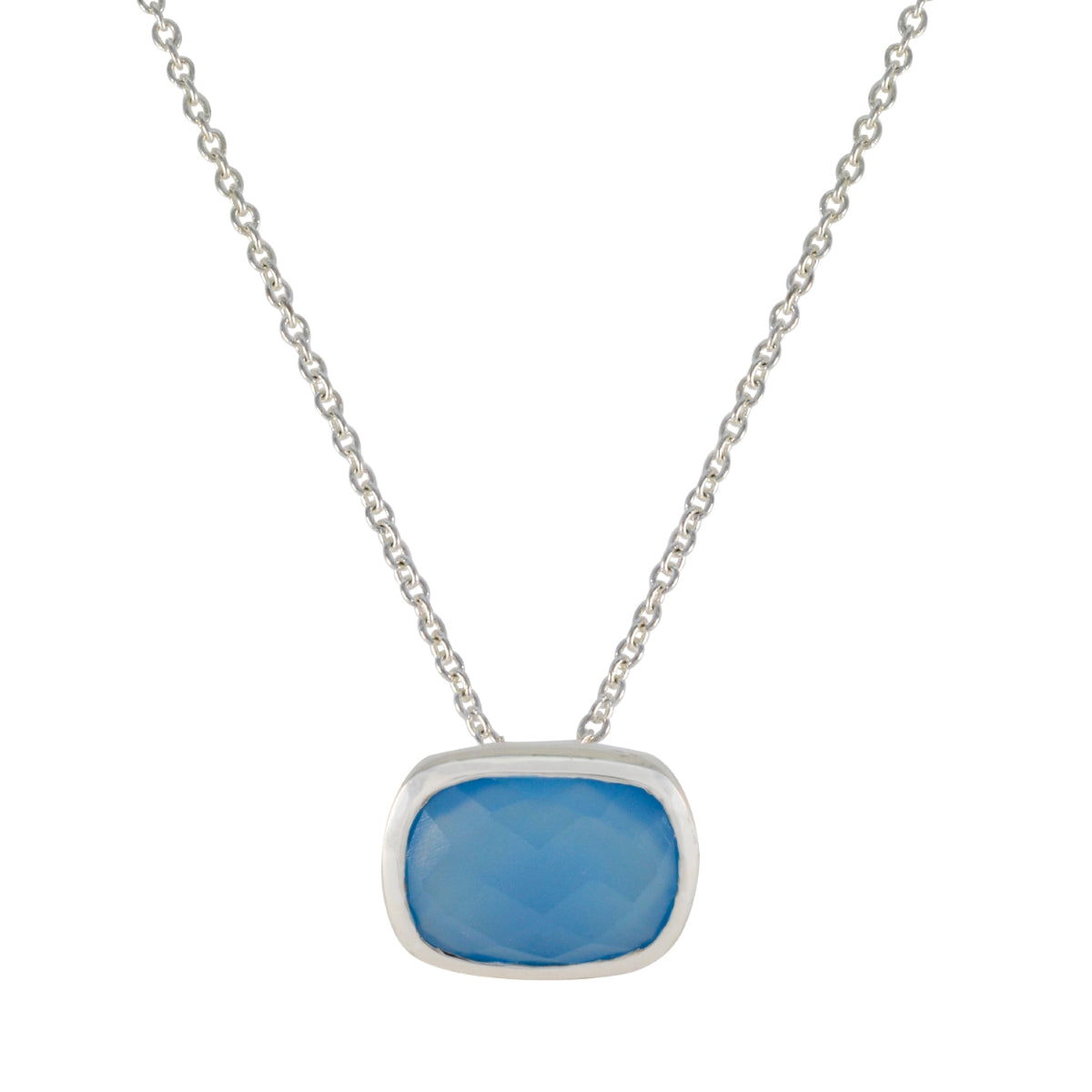 Blue Chalcedony Classic German Silver Solitaire Blue Pendant メイン画像