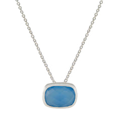 Blue Chalcedony Classic German Silver Solitaire Blue Pendant