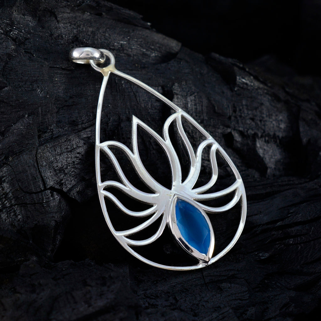 Blue Chalcedony Dainty French 925 Silver Solitaire Eliza Rope-Wire Blue Pendant Jewelry