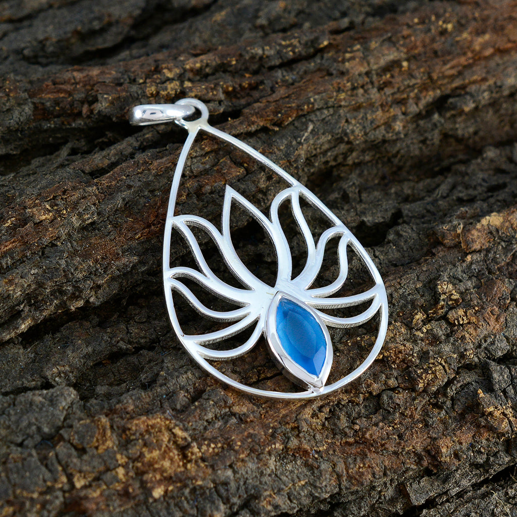 Blue Chalcedony Dainty French 925 Silver Solitaire Eliza Rope-Wire Blue Pendant Jewelry