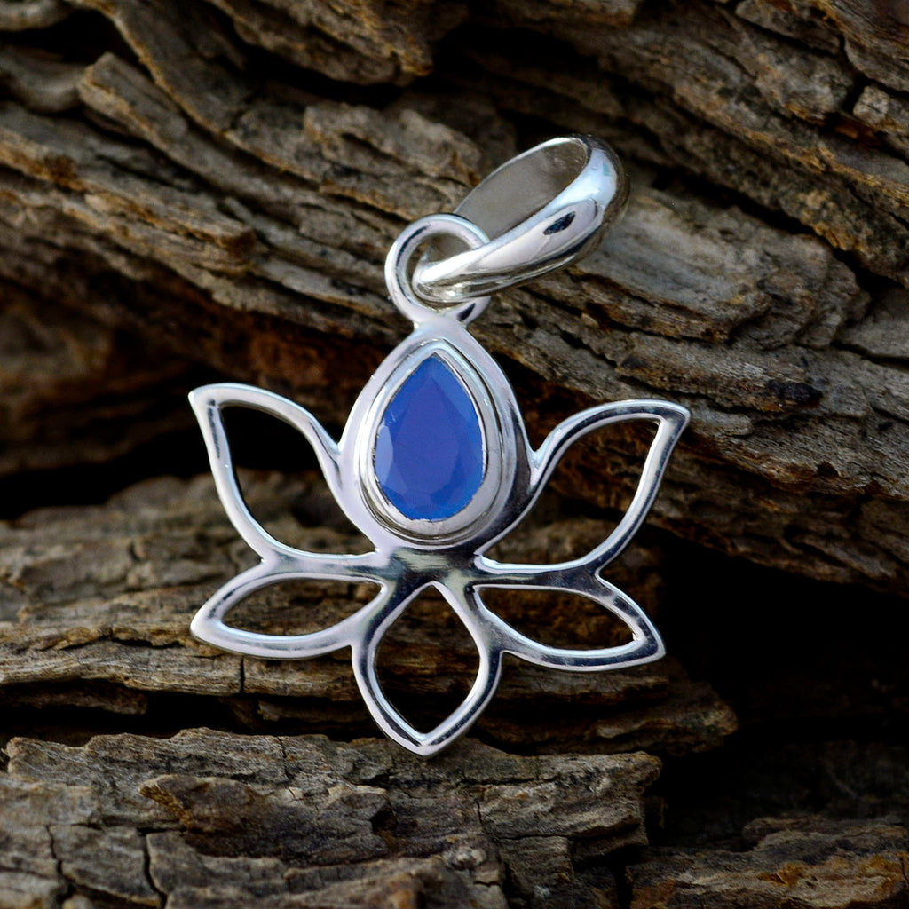 Blue Chalcedony Elegant Japanese 925 Silver Solitaire Ha-eun Rope-Wire Blue Pendant Jewelry