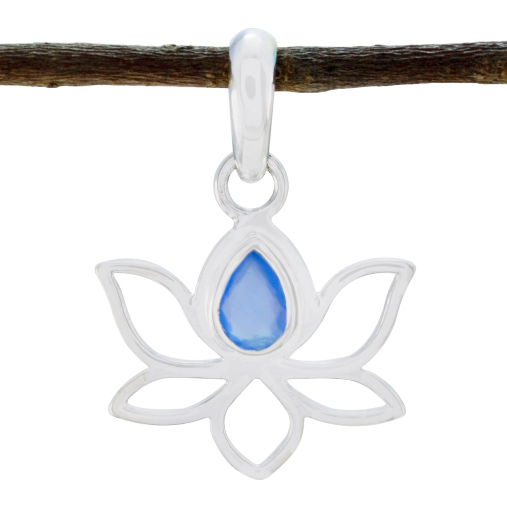 Blue Chalcedony Elegant Japanese 925 Silver Solitaire Blue Pendant
