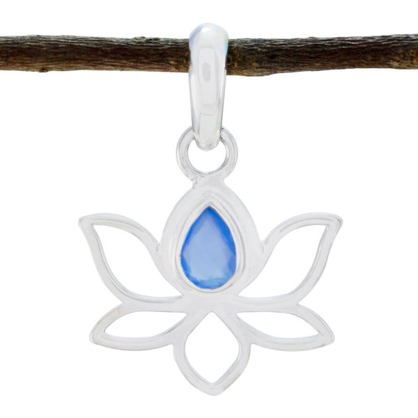 Blue Chalcedony Elegant Japanese 925 Silver Solitaire Blue Pendant