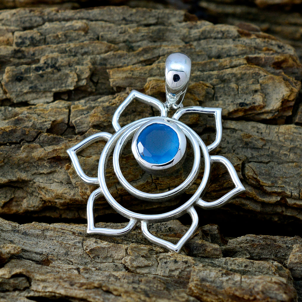 Blue Chalcedony Delicate German Sterling Silver Solitaire Greta Rope-Wire Blue Pendant Jewellery