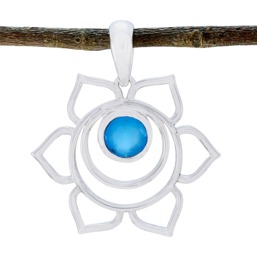 Blue Chalcedony Delicate German Sterling Silver Solitaire Blue Pendant