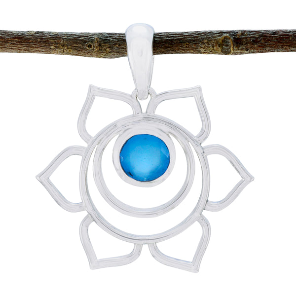 Blue Chalcedony Delicate German Sterling Silver Solitaire Blue Pendant