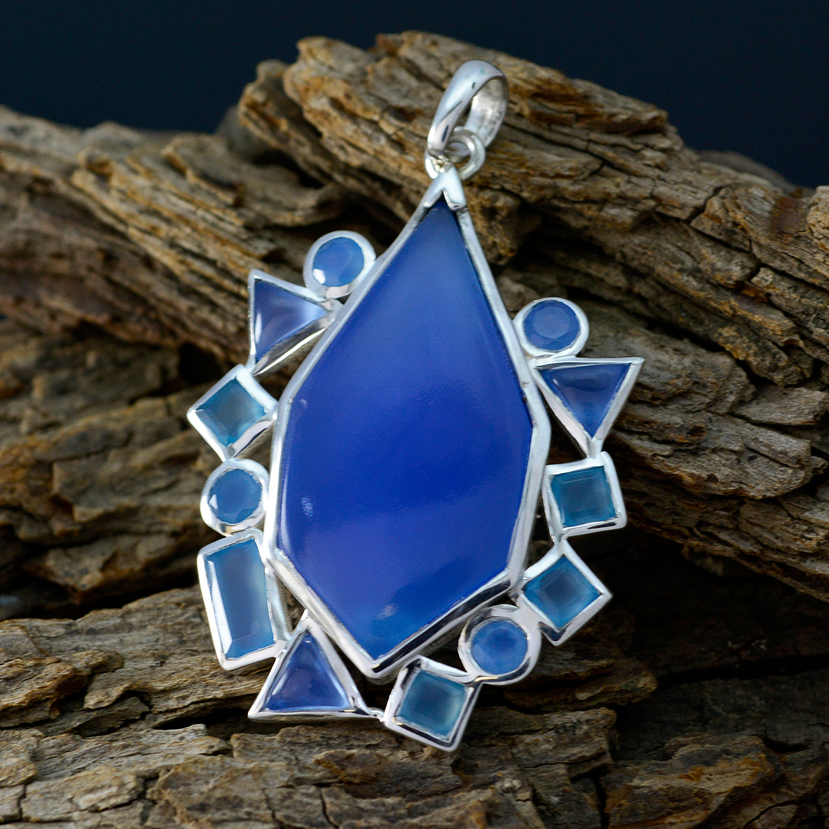 Blauwe Chalcedoon Statement Amerikaanse Sterling Zilveren meervoudige Carla Graceful Blue Hanger Sieraden