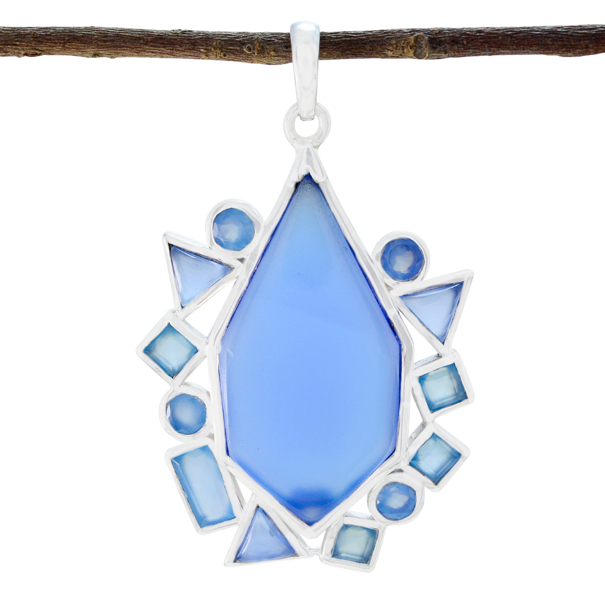 Blue Chalcedony Statement American Sterling Silver multiple Blue Pendant メイン画像