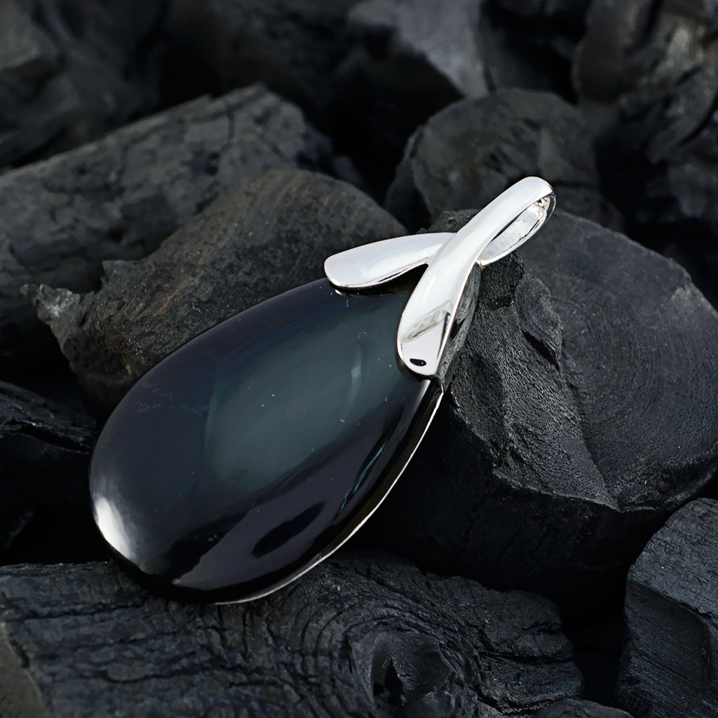 Black Onyx Mid-weight Mexican Sterling Silver Solitaire Freya wedding Black Pendant Jewellery