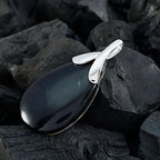 Black Onyx Mid-weight Mexican Sterling Silver Solitaire Freya wedding Black Pendant Jewellery