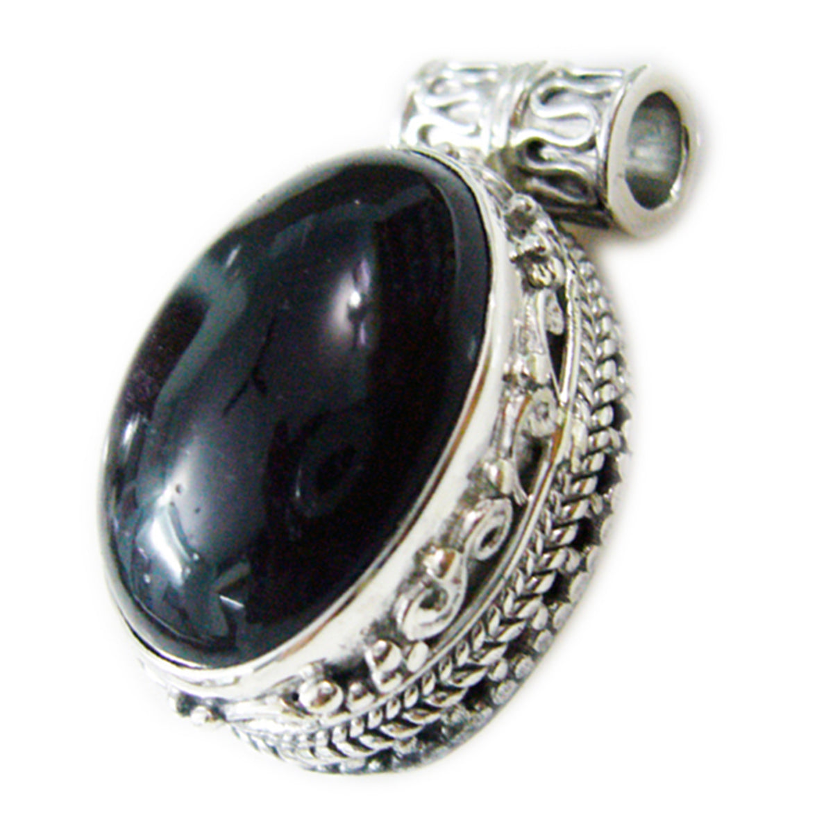 Black Onyx Statement Mexican Sterling Silver Solitaire Yasmine Rope-Wire Black Pendant Jewellery