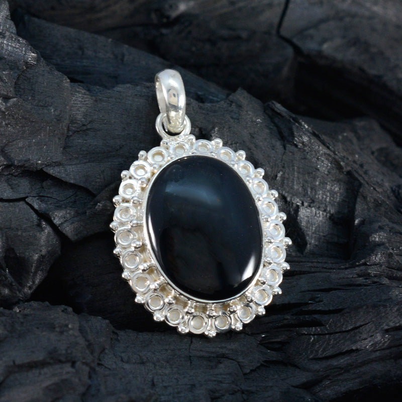 Black Onyx Essential American Sterling Silver Solitaire Yasmine Rope-Wire Black Pendant Jewellery