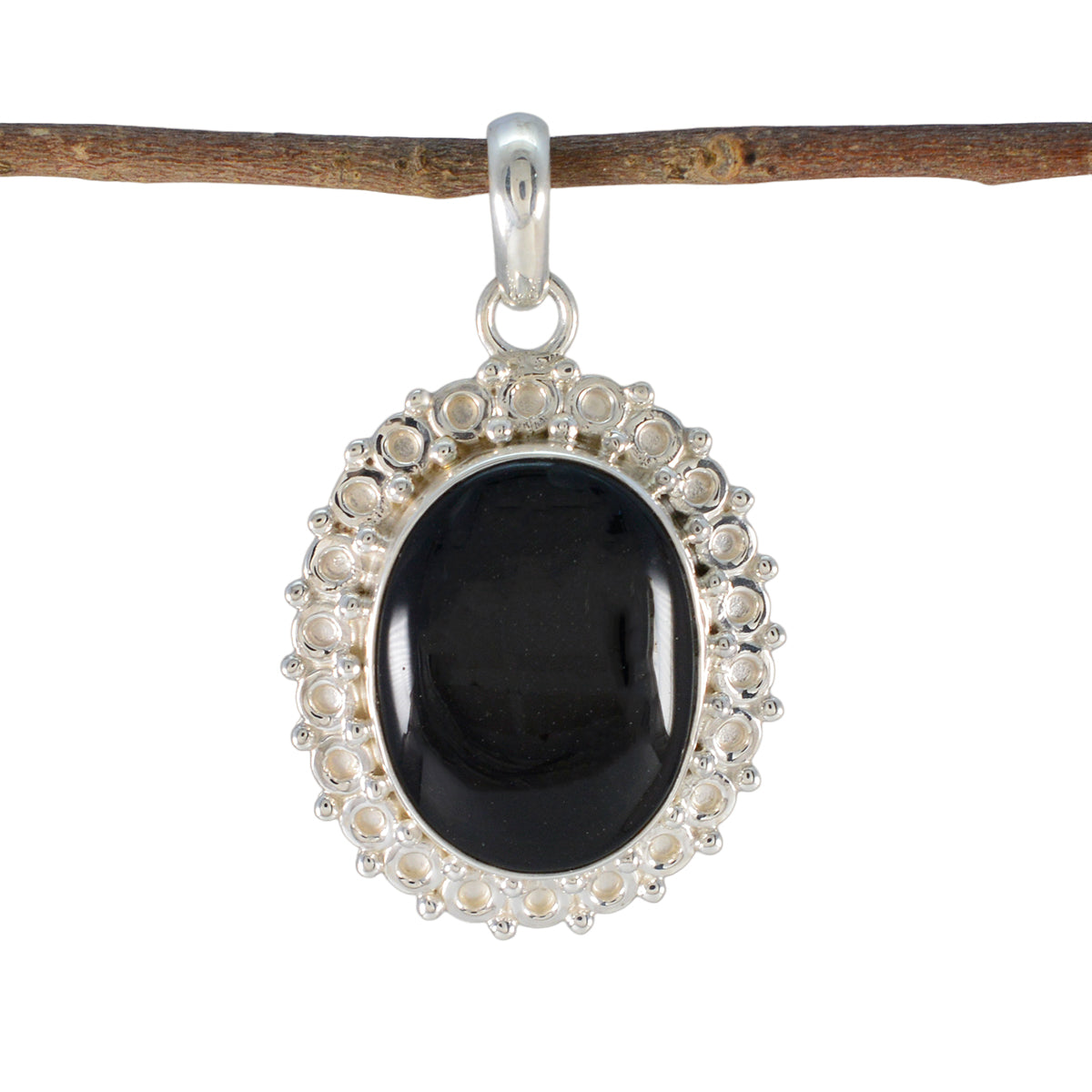 Black Onyx Essential American Sterling Silver Solitaire Black Pendant