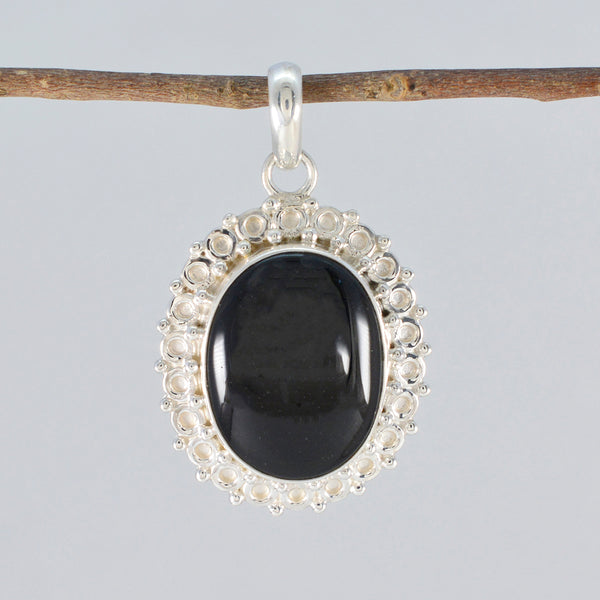 Black Onyx Essential American Sterling Silver Solitaire Yasmine Rope-Wire Black Pendant Jewellery